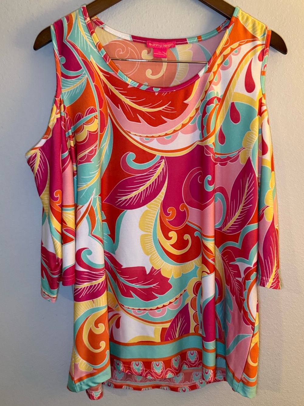 Sunny Leigh Vibrant Pink Orange Turquoise Cold-Shoulder Tank Top